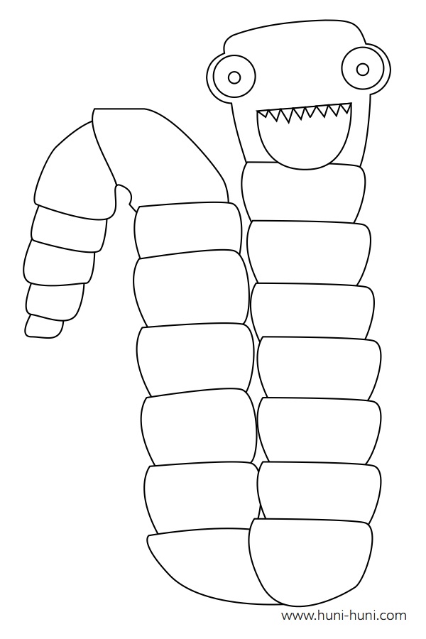 Bitok (Tapeworm) outline flashcard clipart coloring page