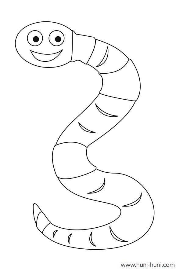wati earthworm outline flashcard clipart coloring page