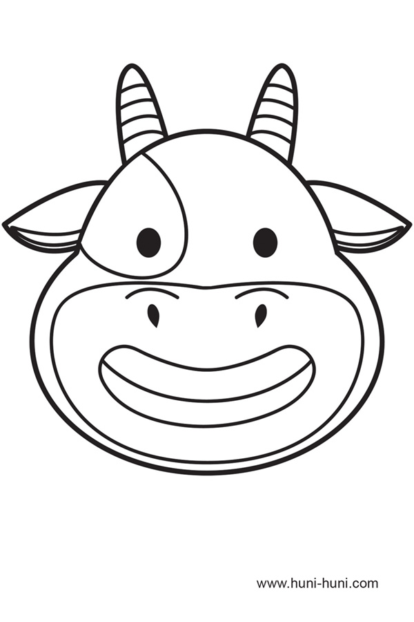 nawong sa baka cow face mask outline flashcard clipart coloring page