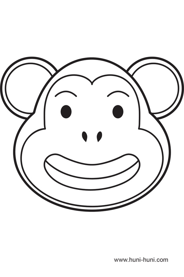 unggoy monkey face mask outline flashcard clipart coloring page